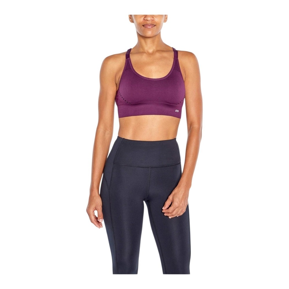 NWT‎ Marika Alyssa Seamless Sports Bra Plum Purple Dry-Wik Racerback Mesh